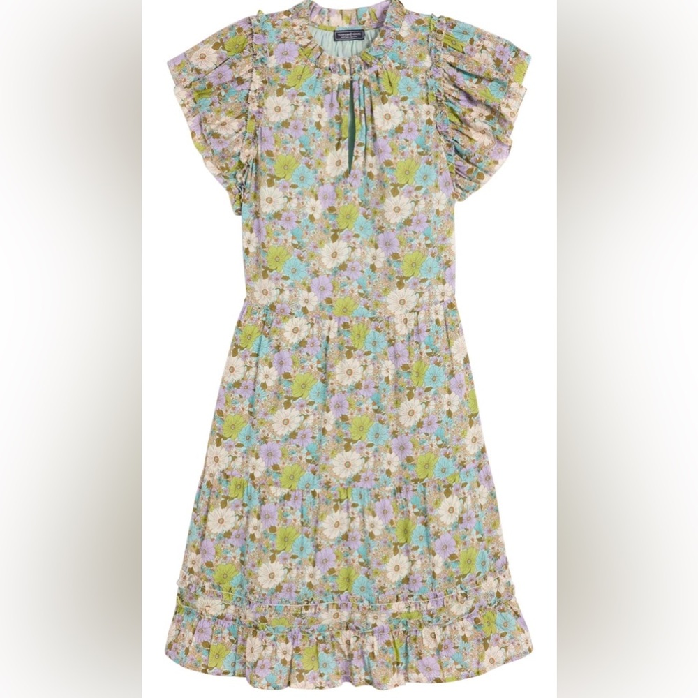 Women’s VINEYARD VINES Tiered Ruffle Dress Soleil Ditsy Aqua Size Small NWT!
